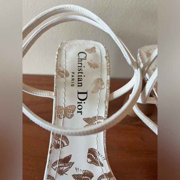 Dior Dway Heeled Sandal White and Gold-Tone Gradient Butterflies Sz 37/us7 - Picture 4 of 14